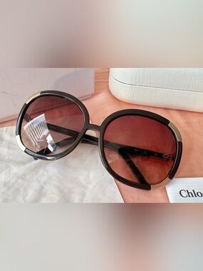 Chloe Vintage Women’s Oversized Round Sunglasses in Dark Brown with Brown Lenses